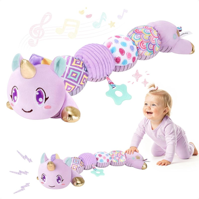 Lanbeby Unicorn Baby Toys 6-12 Months Infant Musical Stuffed Toys for Newborn Tummy Time Sensory Toys for Babies with Crinkle and Rattle 0-3-6-12 Months Old Baby Girl Must Have Christmas Gifts - Purple - Image 1